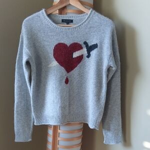 ❣️PtP 19" Talula/Aritzia Super Soft Wool Blend Red Heart-stabbed Sweater in Grey